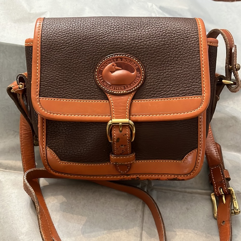Vintage Dooney & Bourke Leather Mini Crossbody in Chocolate and Caramel color